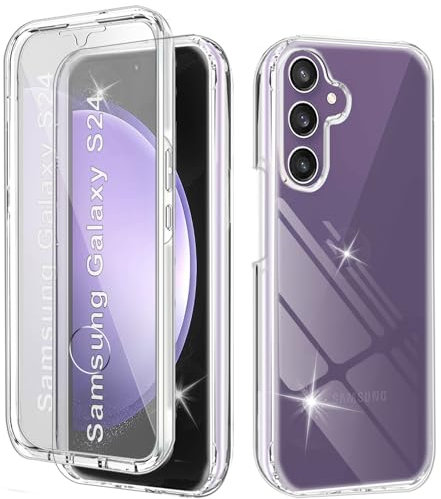Coque pour Samsung S24 Antichoc Housse Galaxy S24 Coque avec Protège-écran Cover 360 Full Body Protection Etui Robuste Double Face Transparent TPU Case Intégrale Coque pour Samsung Galaxy S24, Clear