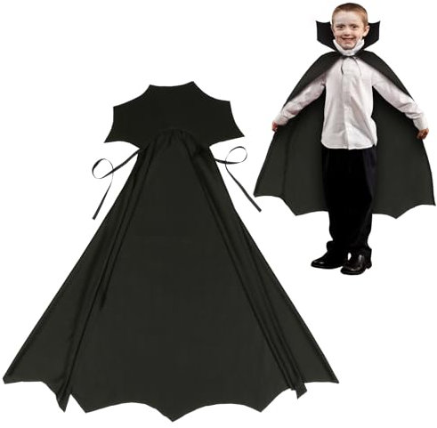 Landifor Vampir Kostüm Kinder Vampir Umhang Dracula Cape Schwarzer Umhang mit Kragen Zauberumhang Devil Faschingskostüm für Junge Mädchen Fasching Karneval Maskerad Halloween Cosplay Walpurgisnacht