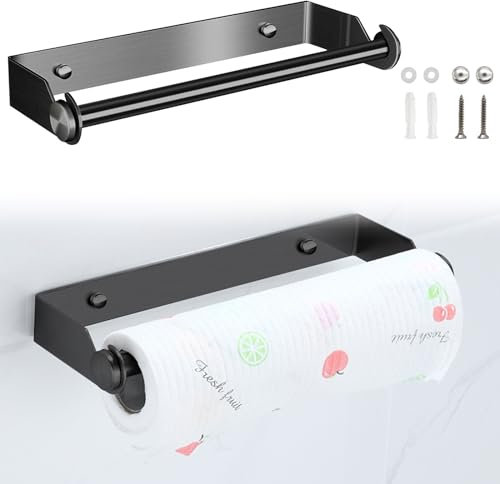 Derouleur Essuie Tout, Devidoir Porte Essuie Tout Mural, Porte Sopalin Mural Acier Inoxydable Porte Rouleau Papier Support Essuie Tout Supports pour Papier pour Cuisine Salle De Bain (28cm Noir)
