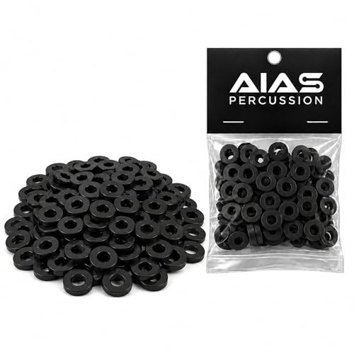 AIAS Black Nylon Tension Rod Washers, 100 Pack | Drum Hardware Replacement, For Snare, Tom & Bass Drums, Smooth Tuning, Vibration Dampening, Hardware Protection