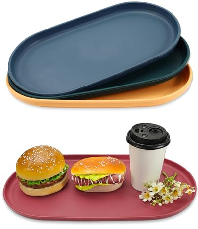 Modixun Ovales Serviertablett, 37,5 x 20,5 cm, bunt, Servierplatten für Party, Unterhaltung, Snacks, Dessert, Couchtisch, groß, 4 Stück, CN-FLUK-148
