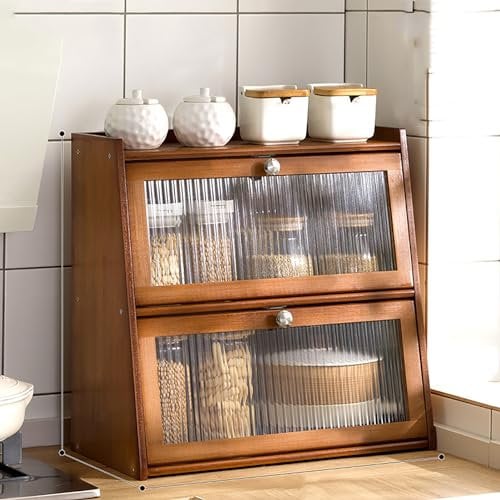 UIHECTA Desktop Aufbewahrungsregal,KüChen PantryS ideboard,2/3 StöCkiger Aufsatzschrank,Aufbewahrungsschrank Aus Holz,Mit Transparenter SchranktüR,FüR Restaurants,KüChen,002,3Storey50cm