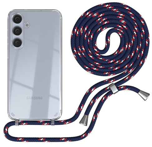 EAZY CASE - Handykette kompatibel mit Samsung Galaxy S24 Plus Kette zum Umhängen für Galaxy S24 Plus Hülle mit Band aus Silikon stoßfeste transparente Handyhülle als Fallschutz in Navy Camouflage