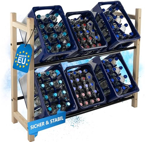 SCHWANFELD® Getränkekistenregal für 6 Kisten [GEEIGNET FÜR Jede KISTENSORTE] - inkl. Metallstreben, Montageanleitung, Schrauben - Getränkeregal aus hochwertigem FSC Holz Standfestes Kistenregal