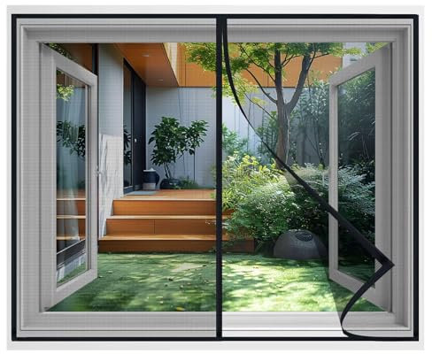Fliegengitter Fenster, 70x180cm Insektenschutz Insektenschutzgitter für Wohnzimmer KellerFenster TerrassenFenster, Klebmontage Ohne Bohren für Fenster, Schwarz