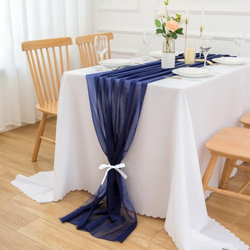 CHUQING Tischläufer Blau,Organza Hochzeit Tischdeko, Gaze Table Runner,dünner Dekostoff, Dunkelblau Chiffon Tischläufer,70cm x3m