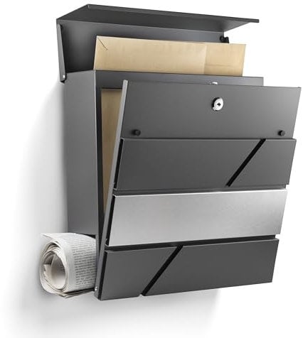NewHabitat I Moderner Briefkasten Anthrazit mit Zeitungsfach - Wandbriefkasten Rostfrei und UV-beständig, inkl. Montagematerial