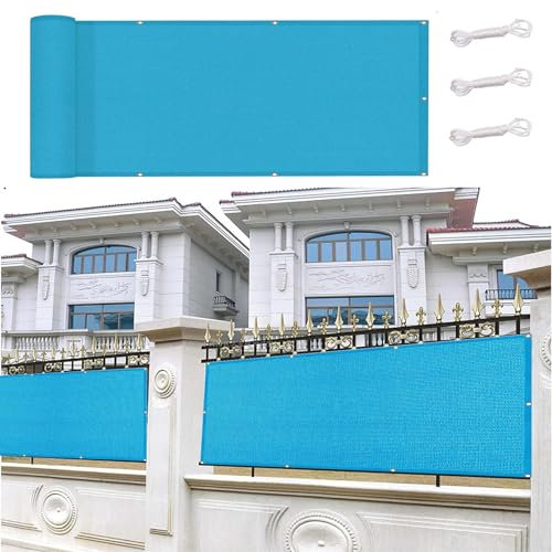 Balkon Sichtschutz Ohne Bohren 140 x 950 cm Uv-Schutz Windschutz Sonnenschutz Sichtschutz Zaunblende Sichtschutz Zaun mit Ösen, Kabelbinder für Balkon Garten, Blau