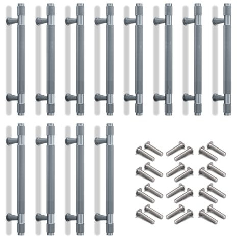Bwintech 12 Pcs 181MM Grey Anodised Knurled Cabinet Handles,128MM Hole Centers Cupboard Knobs,Cupboard,Wardrobe,Drawer Handles