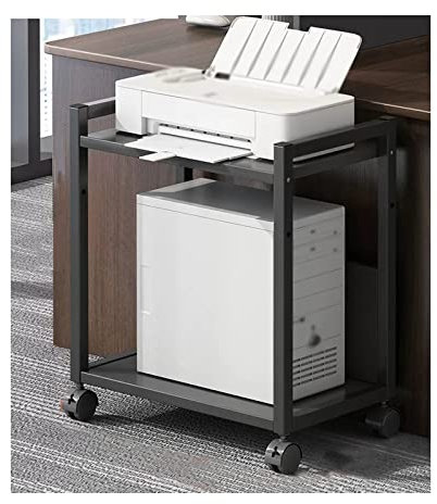 Druckertisch Druckerständer, CPU-Tower-Ständer, schwarzer 2-stöckiger Druckerwagen mit Stauraum, Maschinenwagen mit Rädern und verstellbarer Tischplatte, robustes Lagerregal for Büro und Zuhause Druck