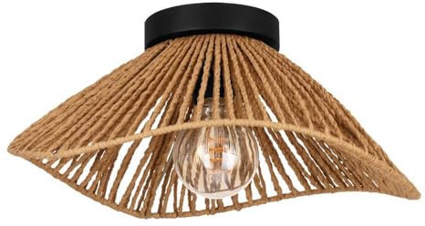 EGLO Deckenlampe Lavister, Deckenleuchte im Japan-Stil, Wohnzimmerlampe aus Metall in Schwarz und gewickeltem Papier in Natur, FSC-zertifiziert, E27 Fassung, Ø 39 cm
