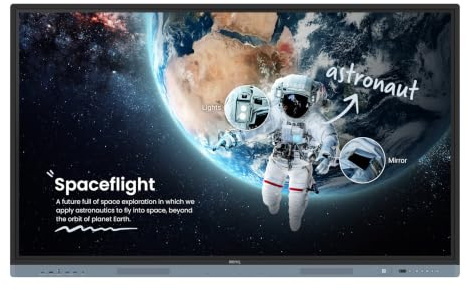 Benq Rm6504. Bildschirmdiagonale: 165,1 Cm (65), Arbeitsbereich: 1428,5 X 803,5 Mm, Helligkeit: 450 Cd/m?. Installiertes Betriebssystem: Android 13,