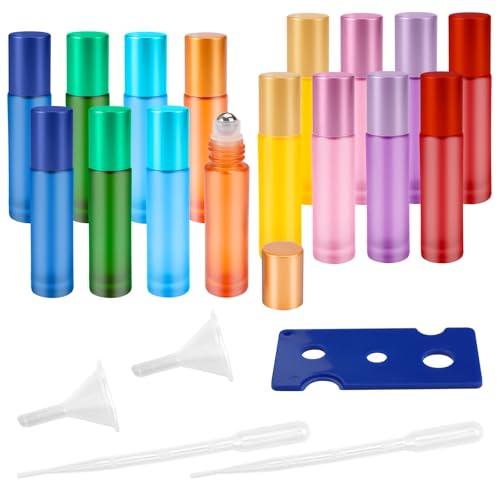 TESSTSY 16 Stück Bunt roll on Flasche Leer mit Edelstahl Roller, 8 Farben | 10ml Roll on Leer Glasflaschen für ätherisches öl mit Öffner, für ätherische Öle, Parfüms, Aromatherap Gemische, Lipgloss