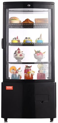 VEVOR Kühlvitrine Kühlschrankvitrine Gebäckvitrine Bäckereivitrine 85 L, 3-stufiger kommerzieller Kühlvitrinenschrank mit LED-Beleuchtung & TURBO-Kühlung & frostfreie Luftkühlung für Café