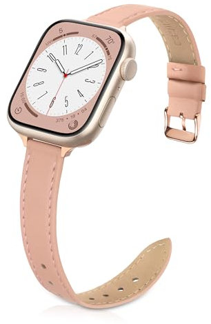 Tuocal Genuine Leather Strap Compatible with Apple Watch Strap 38mm 40mm 41mm 42mm(Series 10) for Women Men, Slim Thin Elegant Narrow Wristband for iWatch Series 10 9 8 7 6 5 4 3 2 1