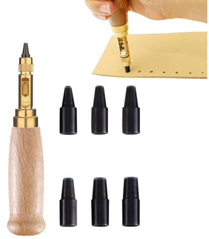 Locher zum Nähen Leder Papierhandwerk,Lochstanzer,Lochstanzer Papier,Lochzange Papier,Locher Groß,Loch Stanzer,mit 6 Pcs Lochern 1,5mm/2mm/3mm/3,5mm/4mm,für Leder,Papier,Karten und Filz