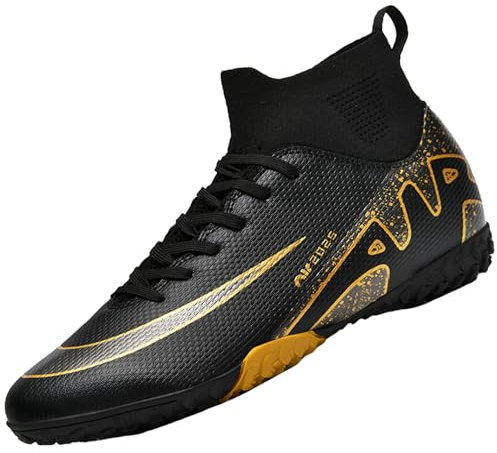 VTASQ Kinder Fußballschuhe Jungen Mädchen Fussballschuhe Sportliche Indoor Outdoor Athletic Soccer Schuhe Professionelle Trainingsschuhe Turf Football Schuhe Schwarz EU34