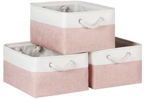 Pink Storage Boxes 3-Pack - Foldable Fabric Baskets for Wardrobe & Toy Storage | Clothes Organiser , Large Storage Baskets for Shelves | Bedroom & Utility Room Storage Solutions