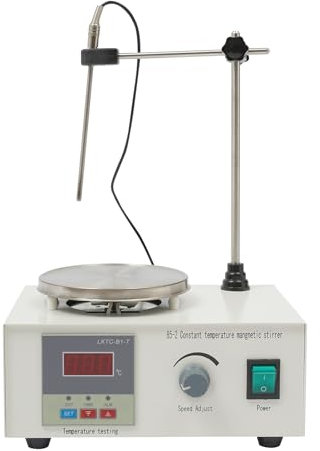 OUKANING Agitador magnético con placa calefactora, 2000 ml, 250 W, diámetro de 12,5 cm, placa calefactora con agitador magnético 0-99 ℃, agitador de placa calefactora con pantalla LED, soporte de