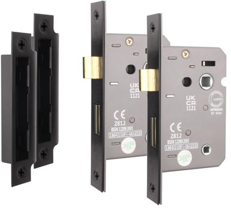 EAI Matt Black Bathroom Lock - Fire Rated & CE Approved Mortice Door Lock 80mm / 3 Inch - Pack of 2