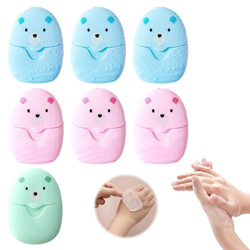 VARKAGE 7 Boxen Seifenblätter für Unterwegs, 350 Blätter Mini Reise Seife,Tragbare Reiseseife für Unterwegs Reisen Camping zum Waschen Im Freien