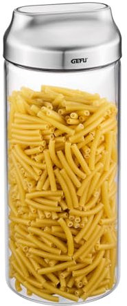 GEFU Vorratsdose KIPPO 1300 ml | Glasbehälter mit Kippdeckel & Aromaschutz | Luftdicht, ideal zum Dosieren von Zucker, Mehl, Müsli, Nudeln, Trockenware