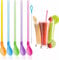 Slush Straws with Scoop - 10 Pcs Reusable Slushie Straws, Colored Straw Spoon 2 in 1 with Cleaning Brush, Plastic Straws Spoon for Smoothies Milkshakes Cocktail Juice Coffee Ice Cream