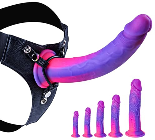 Silicone Realistic Strap-On Monster Fantasy Dildo with Suction Cup, 5 Sizes Wearable Harness Thin Thick Long Anal Dildos Set, 6 7 8 9 10 Beginner Small Big Huge Dildo Sex Toys for Women Lesbian