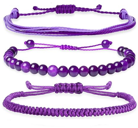XIANNVXI 3 Pcs Women Handmade Healing Bracelets Set Stack,6mm Crystal Braided Rope Bracelets for Women Ladies Jewellery Set
