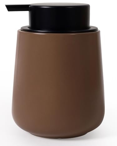 Autumnlife Seifenspender Keramik 350ml Flüssigseifenspender für Bad - Braun | Nachfüllbarer Keramik-Seifenspender mit Großem Pumpkopf– ideal für Handseife, Shampoo, Duschgel sowie Bad und Küche.