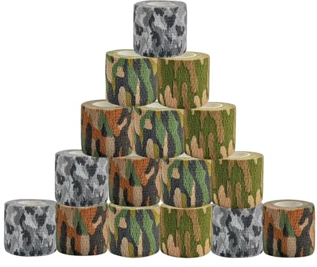 Watproofit 16 Rollen Camouflage Tape Tarnband 5cmx4.5m | Selbstklebendes & Atmungsaktives Vliesstoff Tarnband für Airsoft Zubehör, Jagd, Outdoor & Fotografie