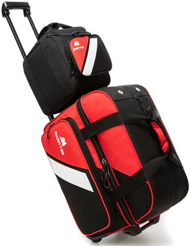 MARITTON 3 Ball-Bowlingtaschen mit Rollen, 2 Ball-Bowlingtaschen, Doppelrolle mit einzelner Balltasche, mehrere Taschen und Schuhfach (passend für Größe 48) (rot)