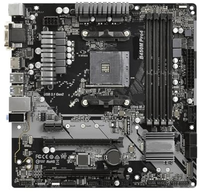 Placa Base for B450M PRO4 Compatible con Ryzen 5 5600 5600G R7 5700x3D 5600X 5700X 5800XCPU 4xDDR4 128GB HDMI M.2 AM4 MATX For ASRock, Replacement Part