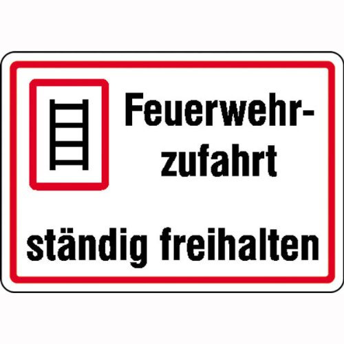 Betriebsausstattung24 Hinweisschild Feuerwehrzufahrt ständig freihalten - Aluminium, geprägt - 50,0 x 35,0 cm - Text und Symbol Schild - Feuerwehr Schild