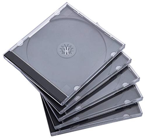 Maxtek 10.4 mm Standard Single Clear CD Jewel Case with Assembled Black Tray, 50 Pack