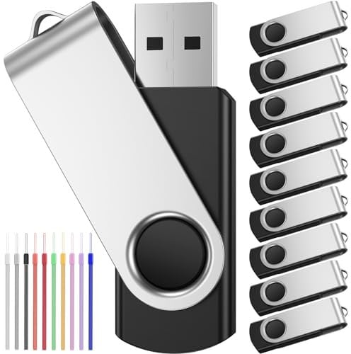 8 GB Chiavetta USB 10 Pezzi, Pennette USB 2.0, Pen Drive 8GB Portatile, Pennetta USB Metallo, Penna USB FEBNISCTE, Pendrives 8 Giga Girevole Kit Unità Memoria Flash Regalo Natalizio- Nero