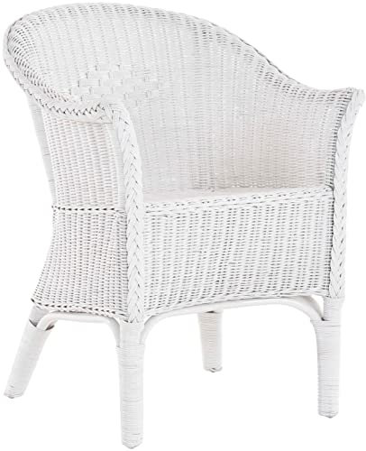 Rattansessel Natur in der Farbe Weiss Rattanstuhl Lounge/Wartezimmerstuhl Esszimmerstuhl weiß mit Armlehne Gastro Hell Korb