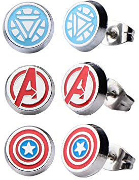 Offiziell Lizenzierte Marvel Comics Damen Avenger Logo Pack Runde Ohrstecker Hypoallergen Ohrringe Unisex Einheitsgröße Edelstahl