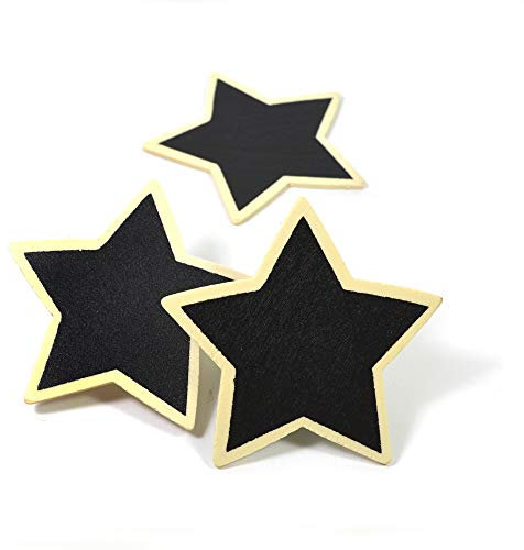 Frau WunderVoll® 12 TAFELN AUS Holz Stern, 9 cm/zum beschriften, Kreidetafeln, Tafeln klein, mini Tafeln, Wegweiser, Hochzeit, Tischkarten, Memo, Message, Tischdeko