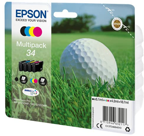 Epson Tinte Kombi-Pack T3466, 34 Original Schwarz, Cyan, Magenta, Gelb C13T34664010, Multipack, Standard