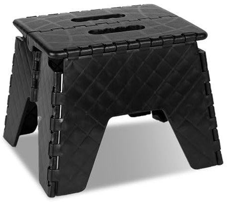 ASAB® Small Folding Step Stool Plastic Multi Purpose Slip Resistant Top Step Foldable Easy Storage Home Kitchen Max Load 150kg - 25 x 21 x 21cm - Black