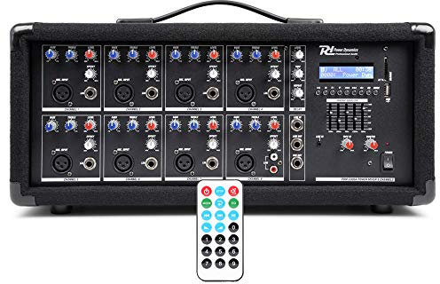 Power Dynamics PDM-C805A 8-Channel Powered PA Mixer Amp – 800W Bluetooth Audio Mixer Amplifier with MP3 Player for DJs, Live Music & Stage Events