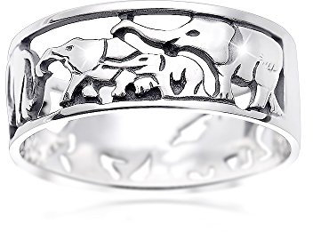 MATERIA Damen Bandring Elefanten Herde mit Baby 925 Sterling Silber afrikanisch Glücksbringer #SR-116, Ringgrößen:59 (18.8 mm Ø)