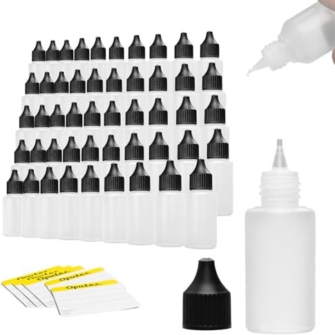 Oputec 50 x 30 ml Liquid-Flaschen mit Tröpfler | Spar-Paket | Lebensmittelecht | Weiche PE Kunststoff-Flaschen Set | Leere Liquid-Behälter, Plastik-Flaschen | inkl. 50 Beschriftungsetiketten