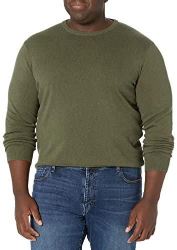 Amazon Essentials Jersey de Cuello Redondo de Manga Larga, 100% Algodón, Disponible en Tallas Grandes y Altas Hombre, Verde Oliva Mezcla, XS