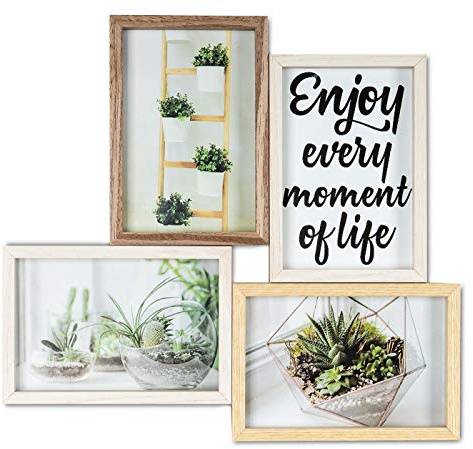 levandeo Bilderrahmen Collage B x H 30,5x32,5cm 4 Fotos 10x15cm Natur Eiche Holz Glas Galerie Fotorahmen Fotocollage Wanddeko Deko