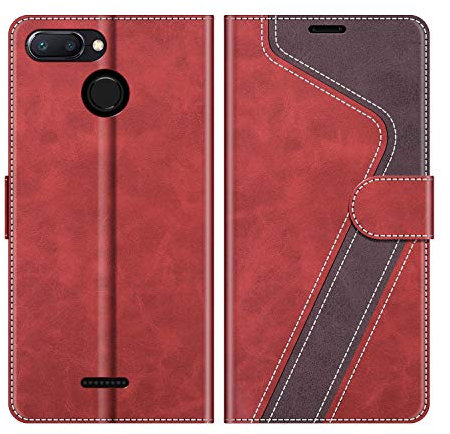 MOBESV Hülle für Xiaomi Redmi 6 / Redmi 6A Handyhülle, Lederhülle mit Kartenfach, Klapphülle mit Ständer, Flip Case Handytasche Schutzhülle, Modisch Rot