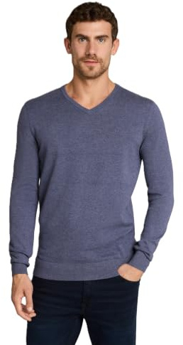 TOM TAILOR Herren 1012820 Basic Strickpullover Mit V-Ausschnitt, 18964 - Vintage Indigo Blue Melange, XXL EU