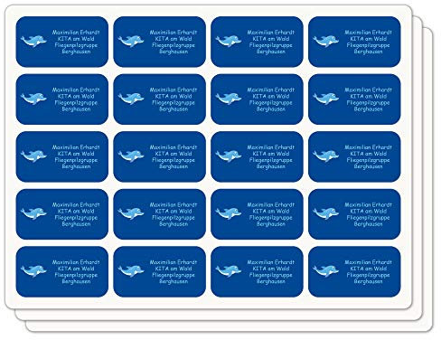 INDIGOS UG Adressetiketten selbstklebend - 40x22 mm - 014 - Delphin - 60 Sticker Namensaufkleber Kinder Schule - Namensetiketten selbstklebend - Sticker für Stifte, Federmappe, Hefte, Bücher