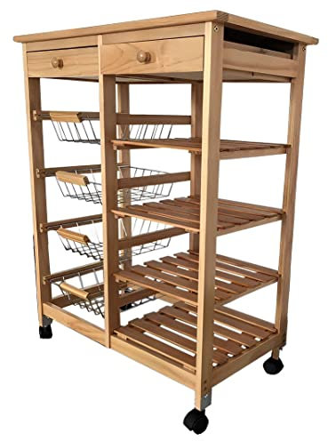 Meyvaser.com Ecommerce Company Verdulero frutero Doble, Carrito de Cocina 4 cestas 4 baldas y 2 cajones 85cm Alto x 67cm Ancho x 37cm Fondo Color Miel